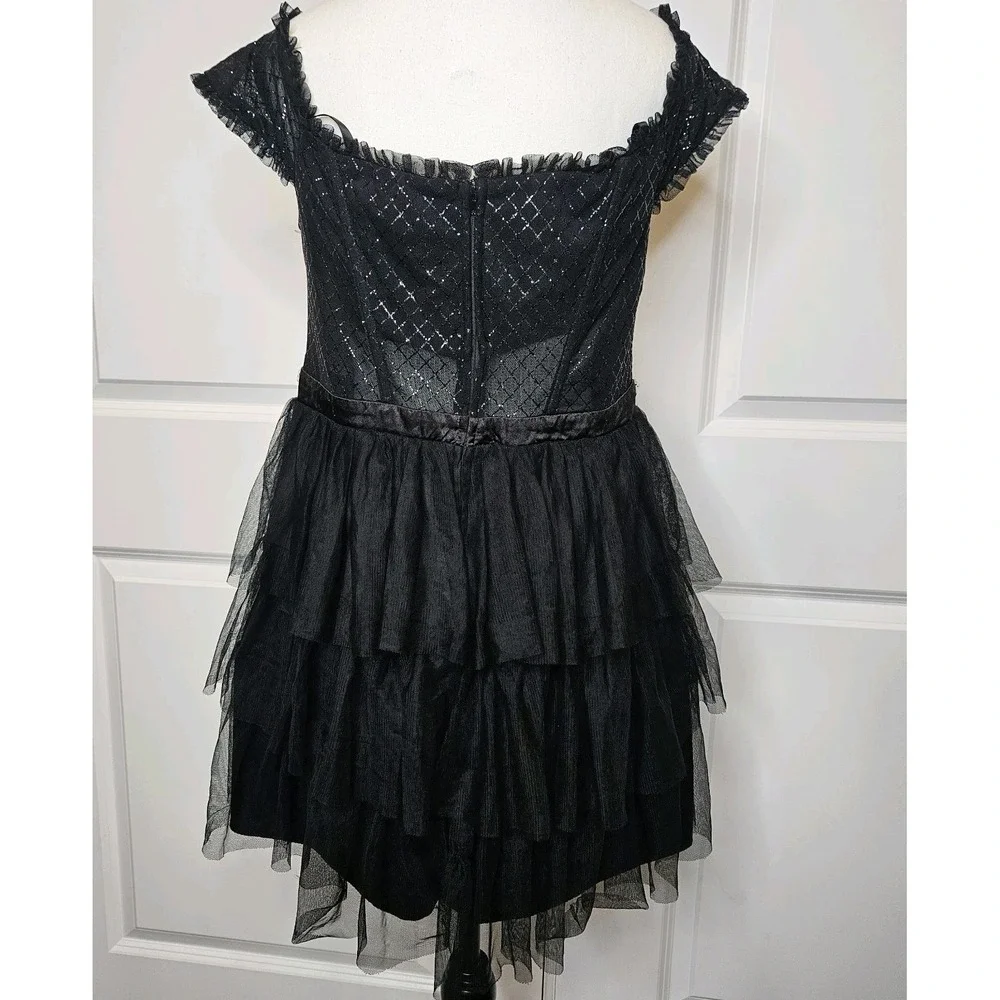City Studio Fit &Flare Mini Dress Black Size 13 Corset Tiered Ruffle Skirt Fairy